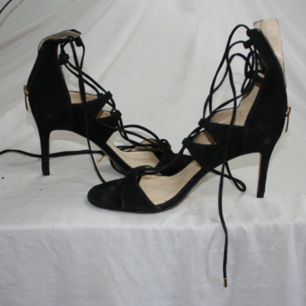 Mark Fisher Benete Black Suede Lace-Up Stiletto Heels – Size 7M